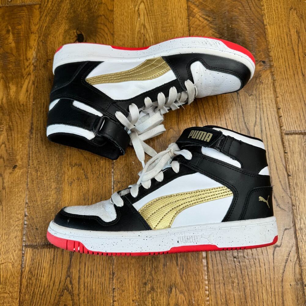 Puma RBD Rebound Game Sneaker Sz 6.5C Youth Black White Gold High Top Basketball - Picture 4 of 7
